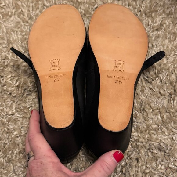Aris Allen Dance Shoes - Black Leather Peep-Toe Mary-Jane Wedges, size 8.5 - Picture 2 of 5